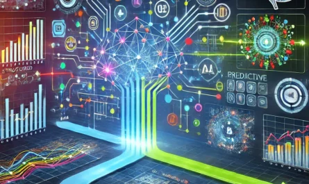 A graphical representation of how artificial intelligence works for predictive analytics, showcasing data patterns and insights